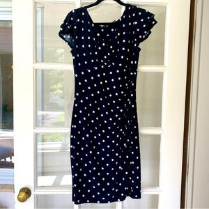 Lauren all-occasion navy with white polka dots dress. Size 8